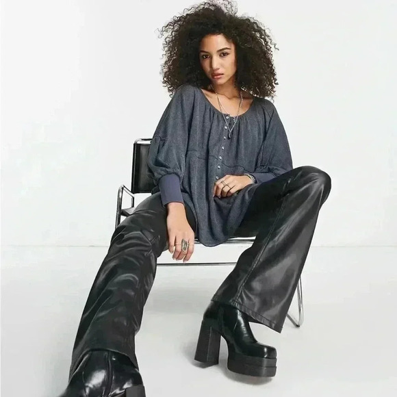 FREE PEOPLE boho Marla knit jersey button down Henley top XS - Picture 4 of 12